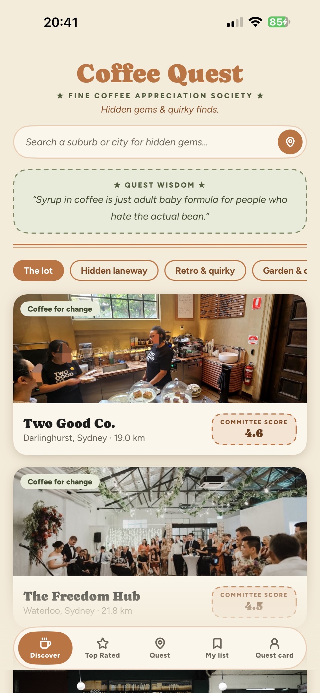 Discover independent cafés
